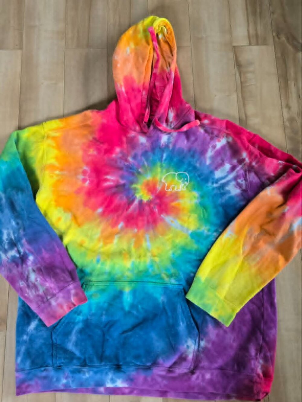 Ivory Ella Rainbow Tie Dye Hoodie XL Oversized Pullover Sweatshirt Festival Cozy